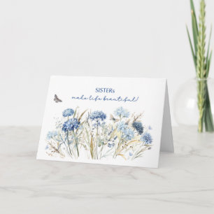Sister Mothers Day Dusty Blue Wildflowers Card
