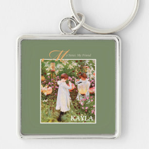 Sister, Mother's Day, Girls in Flower Garden, Gift Key Ring