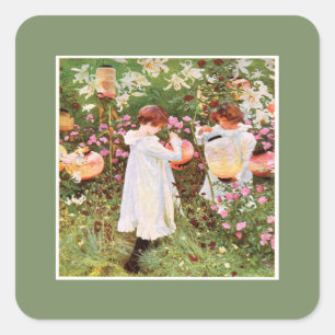 Sister, Mother'sD ay, Girls in Flower Garden, Gift Square Sticker