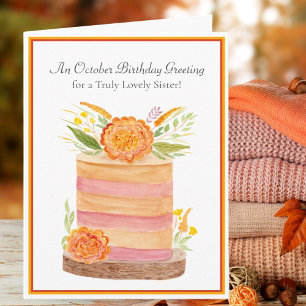 Sister October Birthday with Marigolds on Cake Card