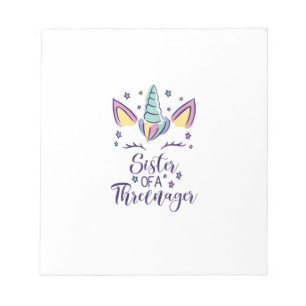 Sister Of A Threenager Girl 3rd Birthday Unicorn P Notepad