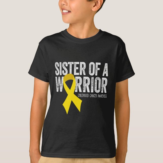 Sister of a Warrior Childhood Cancer Awareness  Ri T-Shirt (Front)
