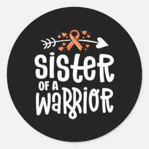 Sister Of A Warrior Orange Family Leukaemia Cancer Classic Round Sticker