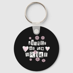 Sister of Bride White on Black Key Ring