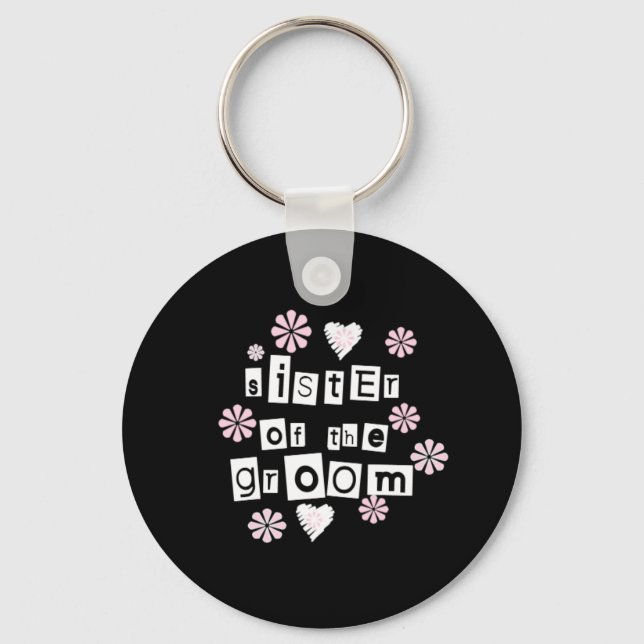 Sister of Groom  White on Black Key Ring (Front)