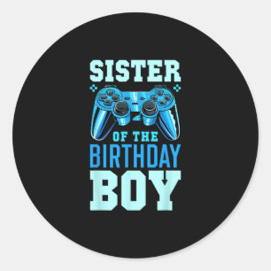 Sister Of The Birthday Boy Matching Video Gamer Bi Classic Round Sticker