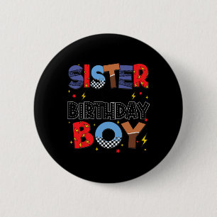 Sister Of The Birthday Boy Racing Car Family Party 6 Cm Round Badge