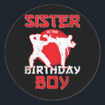 Sister Of The Birthday Karate Taekwondo Boy Martia Classic Round Sticker<br><div class="desc">Sister Of The Birthday Karate Taekwondo Boy Martial Arts</div>