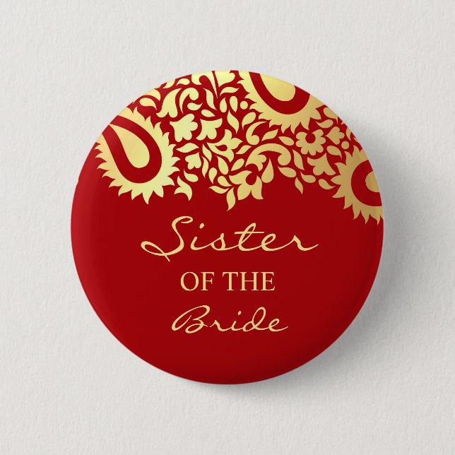 Sister of the Bride Paisleys Wedding Button (Front)