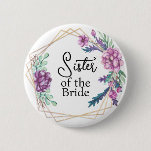 Sister of the Bride Purple Floral Wedding  6 Cm Round Badge