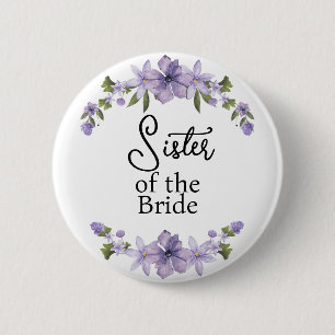 Sister of the Bride Purple Floral Wedding 6 Cm Round Badge