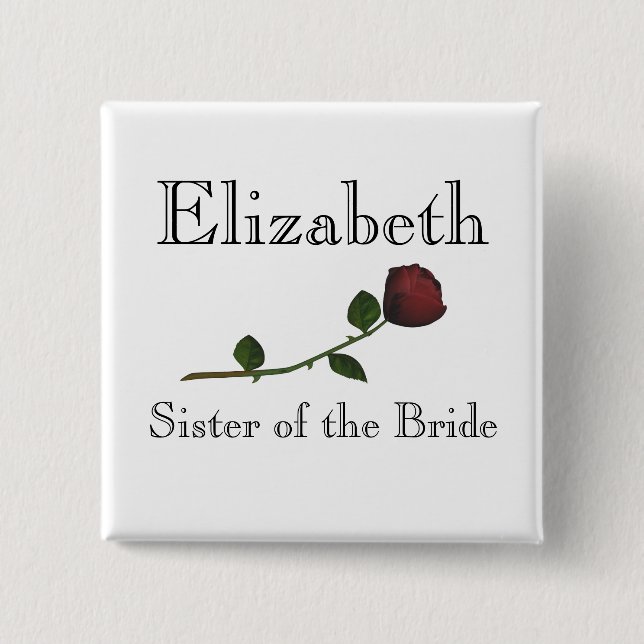 "Sister of the Bride" - Red Long Stemmed Rose [a] 15 Cm Square Badge (Front)