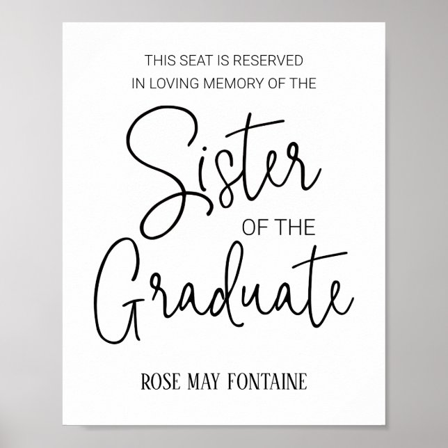 Sister of the Graduate Memorial Reserved Seat Poster (Front)