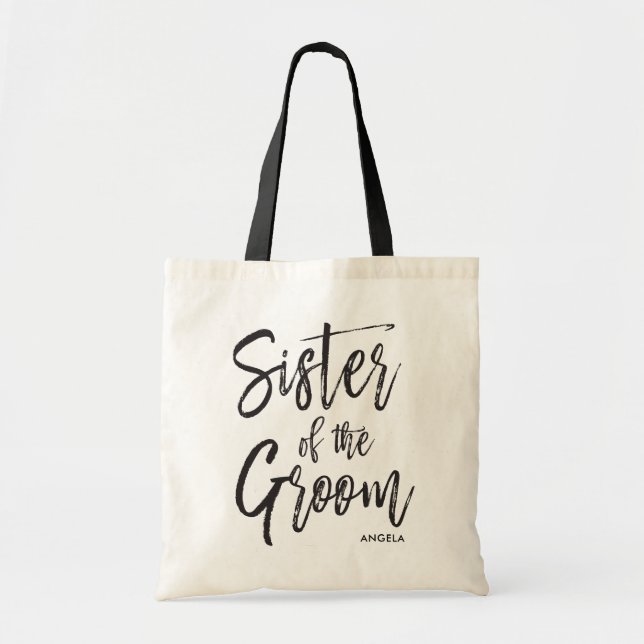 Sister of the Groom | Script Style Custom Wedding Tote Bag (Front)