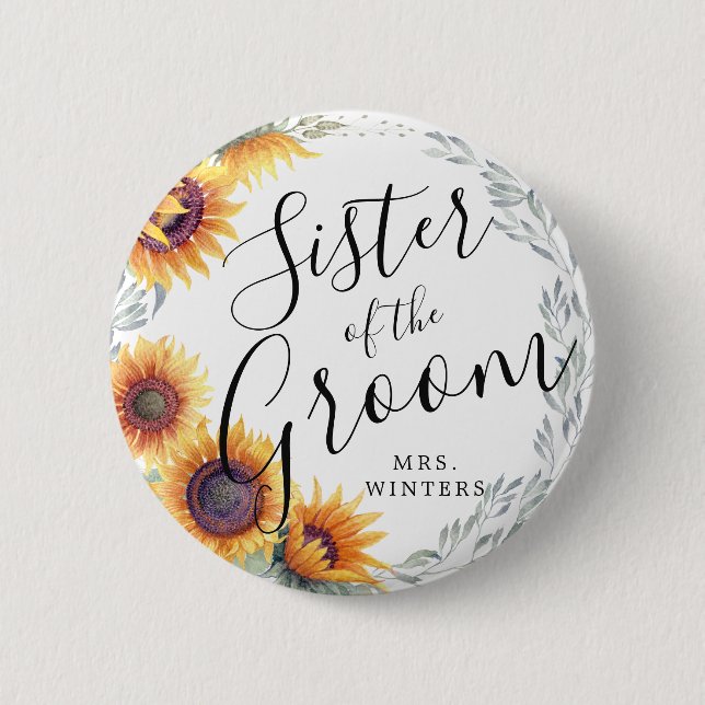 Sister of the Groom | Sunflower Florals Wedding 6 Cm Round Badge (Front)