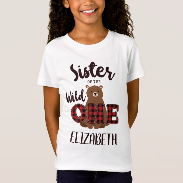 Sister of the Wild ONE Plaid Bear Birthday Party T-Shirt (Front)