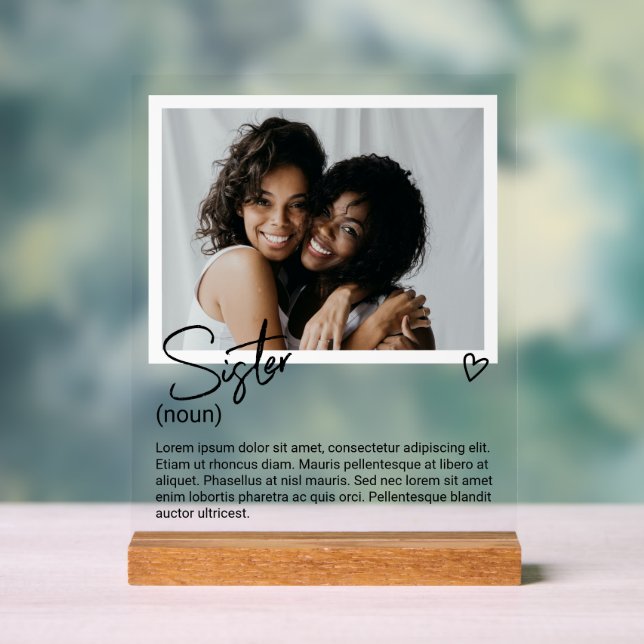 Sister Photo and Personalised Noun Description Acrylic Sign (Neutral)