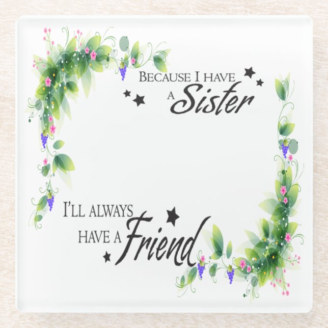 Sister photo cushion glass coaster (Front)