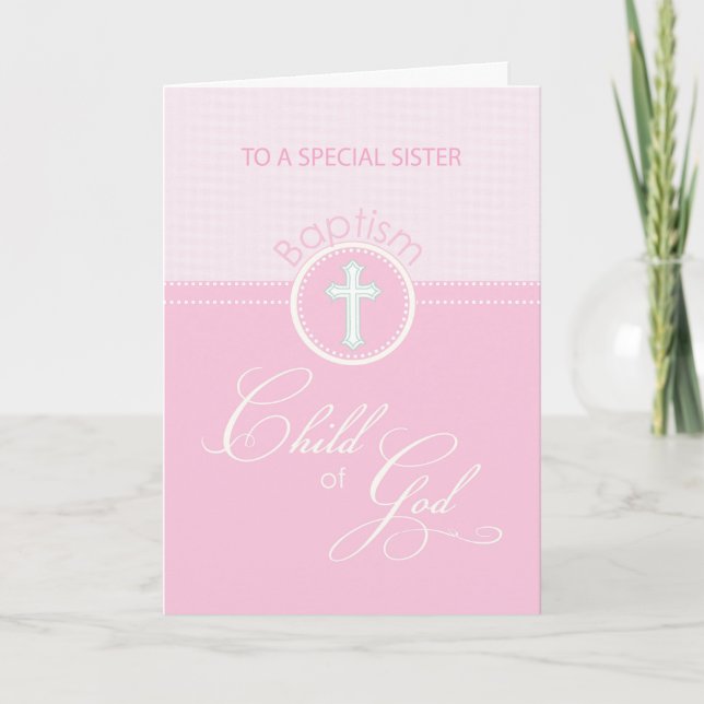 Sister Pink Child of God Baptism Congratulations Card (Front)