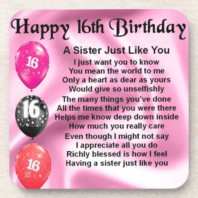 Sister Poem  -  16th Birthday Coaster (Front)