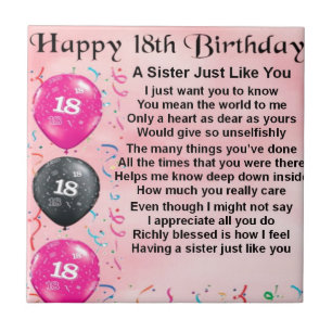 Sister Poem  -   18th Birthday Design Tile