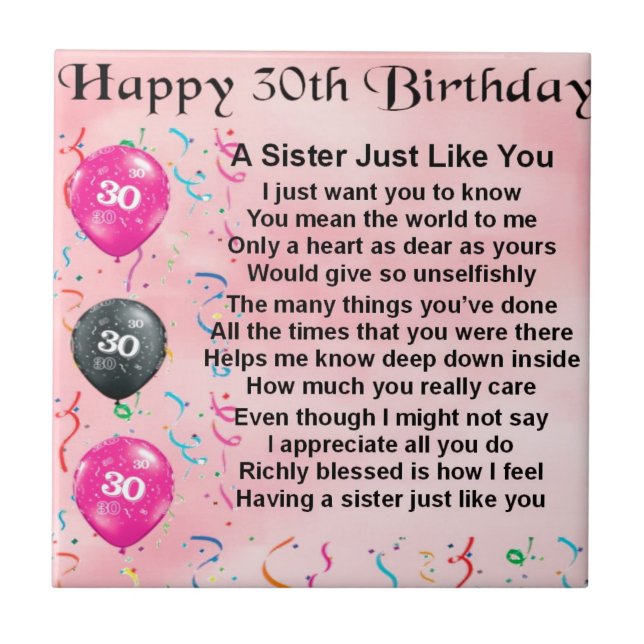 Sister Poem - 30th Birthday Design Tile (Front)