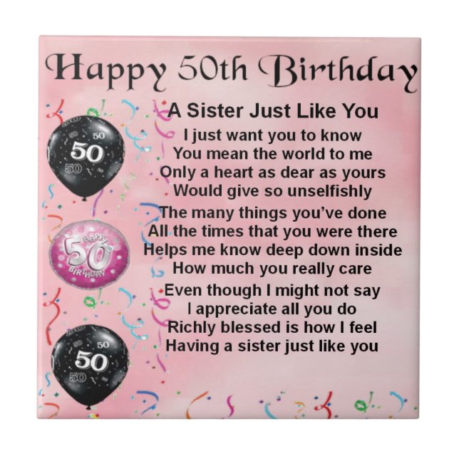 sister poem - 50th birthday design tile (Front)