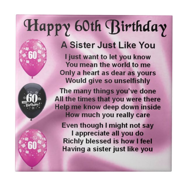 Sister poem  -  60th Birthday Tile (Front)
