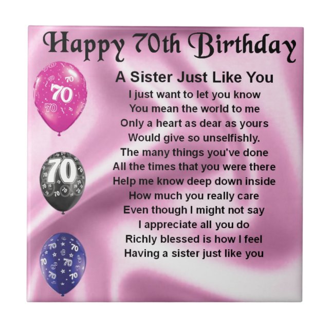 Sister Poem - 70th Birthday Tile (Front)