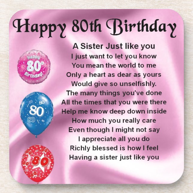 Sister Poem  - 80th Birthday Coaster (Front)