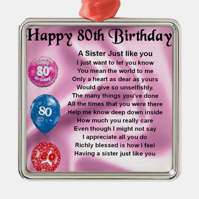Sister Poem  - 80th Birthday Metal Tree Decoration (Front)