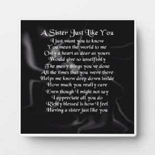 Sister Poem Plaque - Black Silk  Design