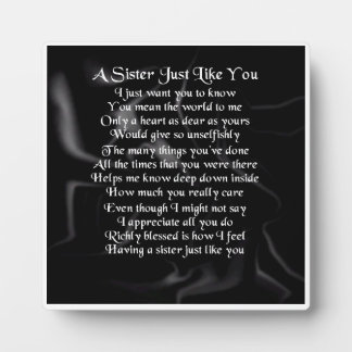 Sister Poem Plaque - Black Silk  Design