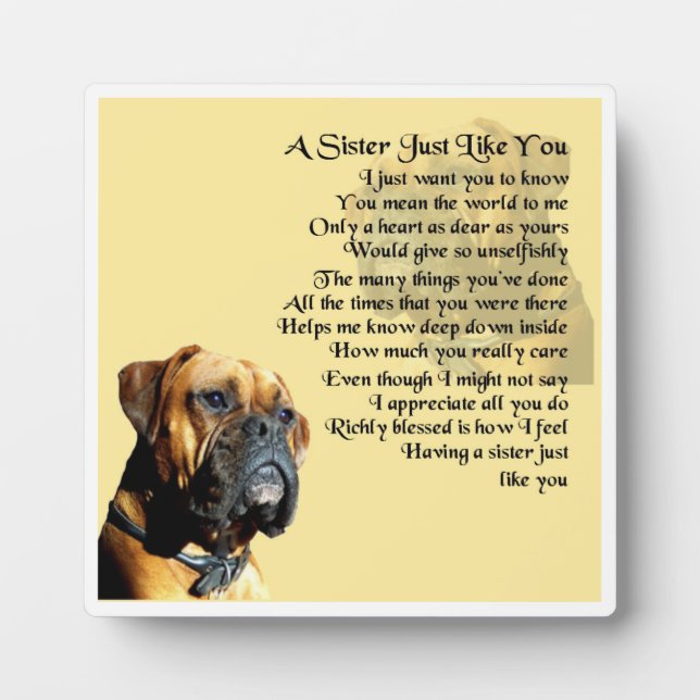 Sister Poem Plaque - Boxer Dog  Design (Front)