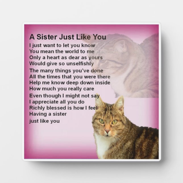 Sister Poem Plaque -  Cat  Design (Front)