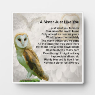 Sister Poem Plaque - Owl  Design