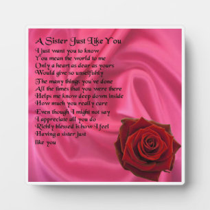 Sister Poem Plaque -  Pink Silk & Rose   Design