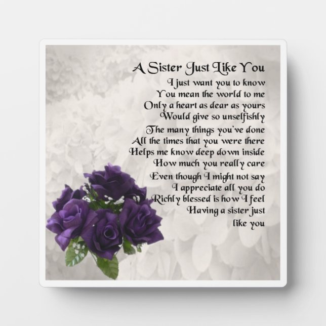 Sister Poem Plaque -  Purple Roses  Design (Front)