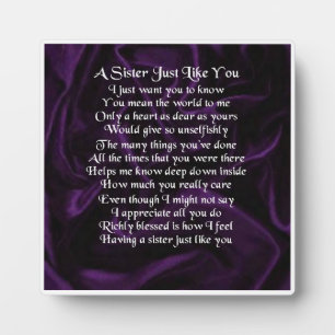 Sister Poem Plaque -  Purple Silk  Design