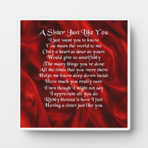 Sister Poem Plaque -  Red Silk  Design