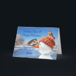 Sister Robins and Snowman Christmas Holiday Card<br><div class="desc">A beautiful Christmas card for a sister. Send seasonal cheer with this beautifully illustrated Christmas card showcasing three cheeky robins balancing on a snowman's carrot nose. A joyful design capturing the magic of winter and the spirit of the holidays.</div>