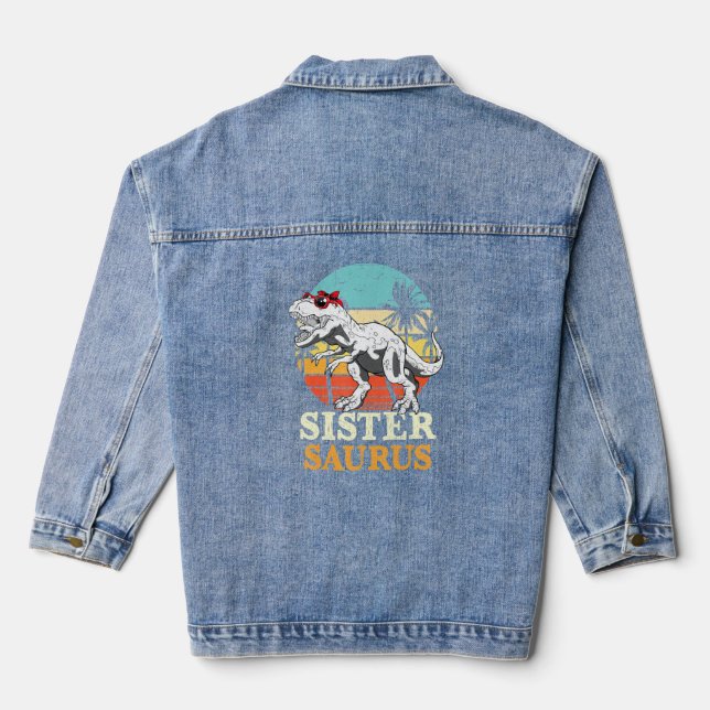 Sister Saurus Dinosaur Matching Family T Rex Vinta Denim Jacket (Back)