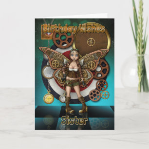 Sister Steempunk Fairy, Cogs And Clocks Card