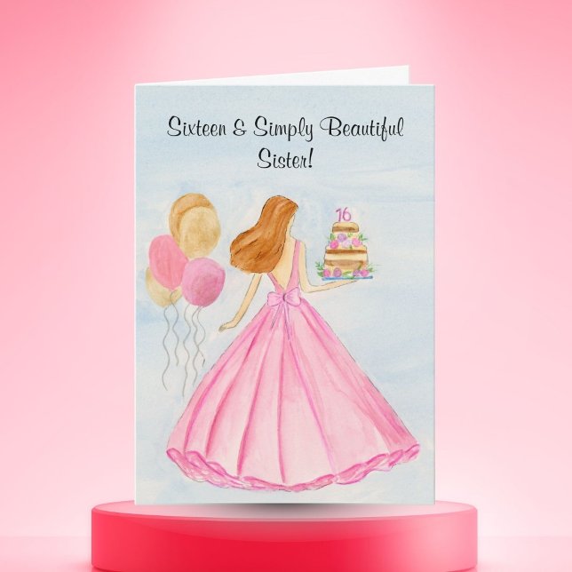 Sister Sweet 16 Birthday Cake Girl  Card (Creator Uploaded)
