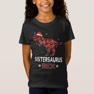 Sister T-Rex Red Plaid Buffalo Christmas Dinosaur T-Shirt