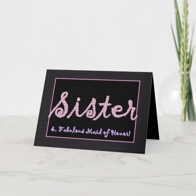 SISTER Thank You Maid of Honour - Plaid Lettering Card (Front)