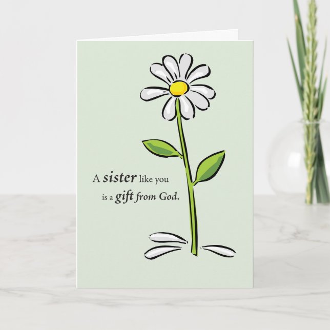 Sister, Thank You, Religious Green Daisy Flower Thank You Card (Front)