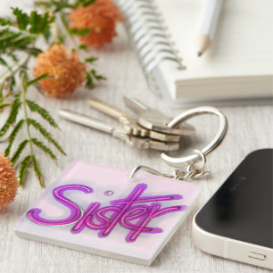 Sister Typography Purple Key Ring