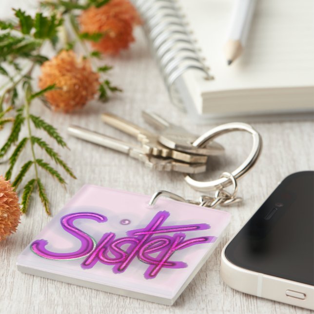 Sister Typography Purple Key Ring (Front Right)