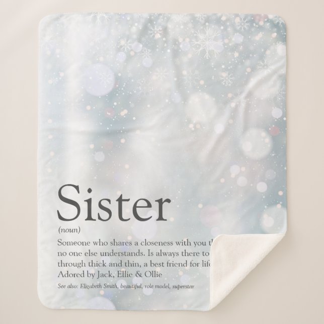 Sister Winter Holiday Snowflakes Fun Definition Sherpa Blanket (Front)